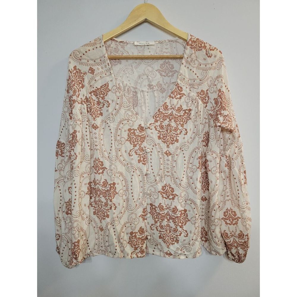 Honey Belle Button-up Paisley Cropped Blouse Size Small